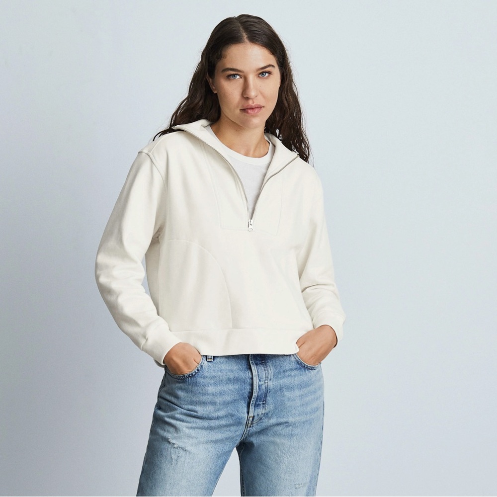 Everlane Half-Zip Organic Cotton Sweater XS Cream/Bone Laid Back